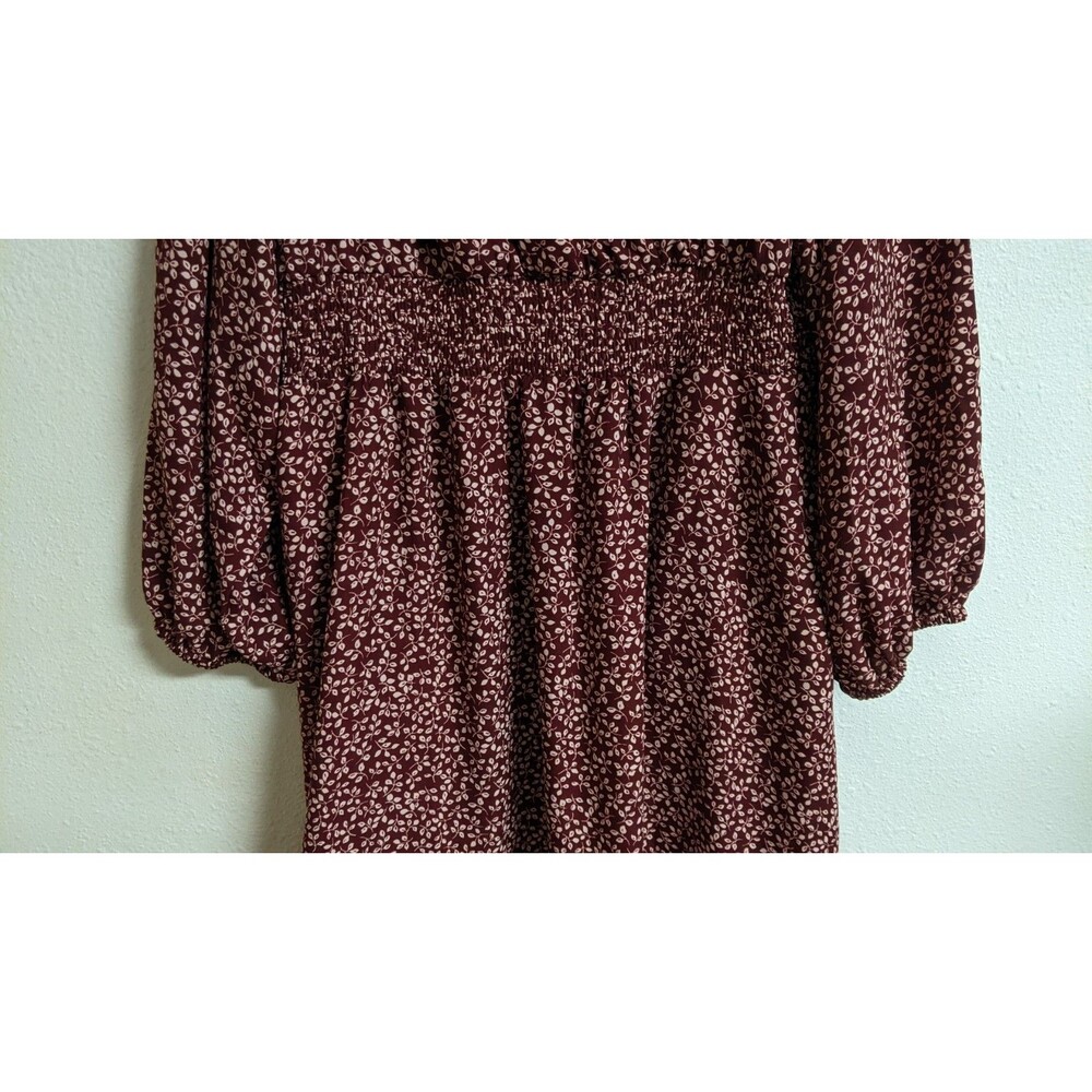 Draper James RSVP Ditsy Floral Burgundy/White Smocked Waist A-Line Dress 2X - Picture 9 of 16